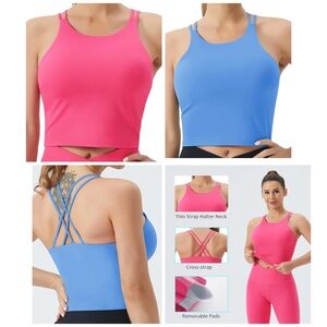 2-pack THE GYM PEOPLE Women's Cross Back Halter Neck Cropped Tank Tops, sz Small